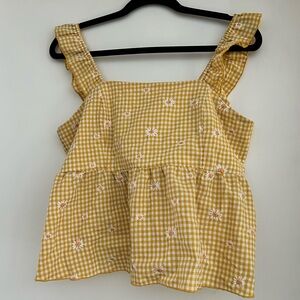 Yellow Gingham Ruffle Strap Blouse